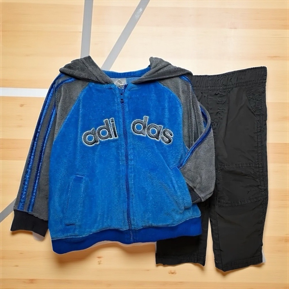 Adidas Kids' Blue and Grey Tracksuit